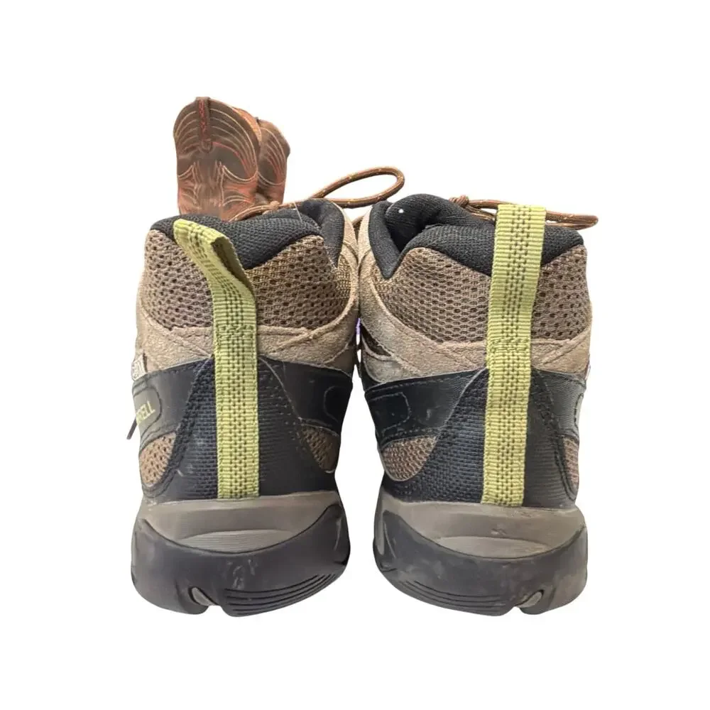 Merrell Men's 10.5 Outmost Mid Vent hiking boots gray green black suede Vibram